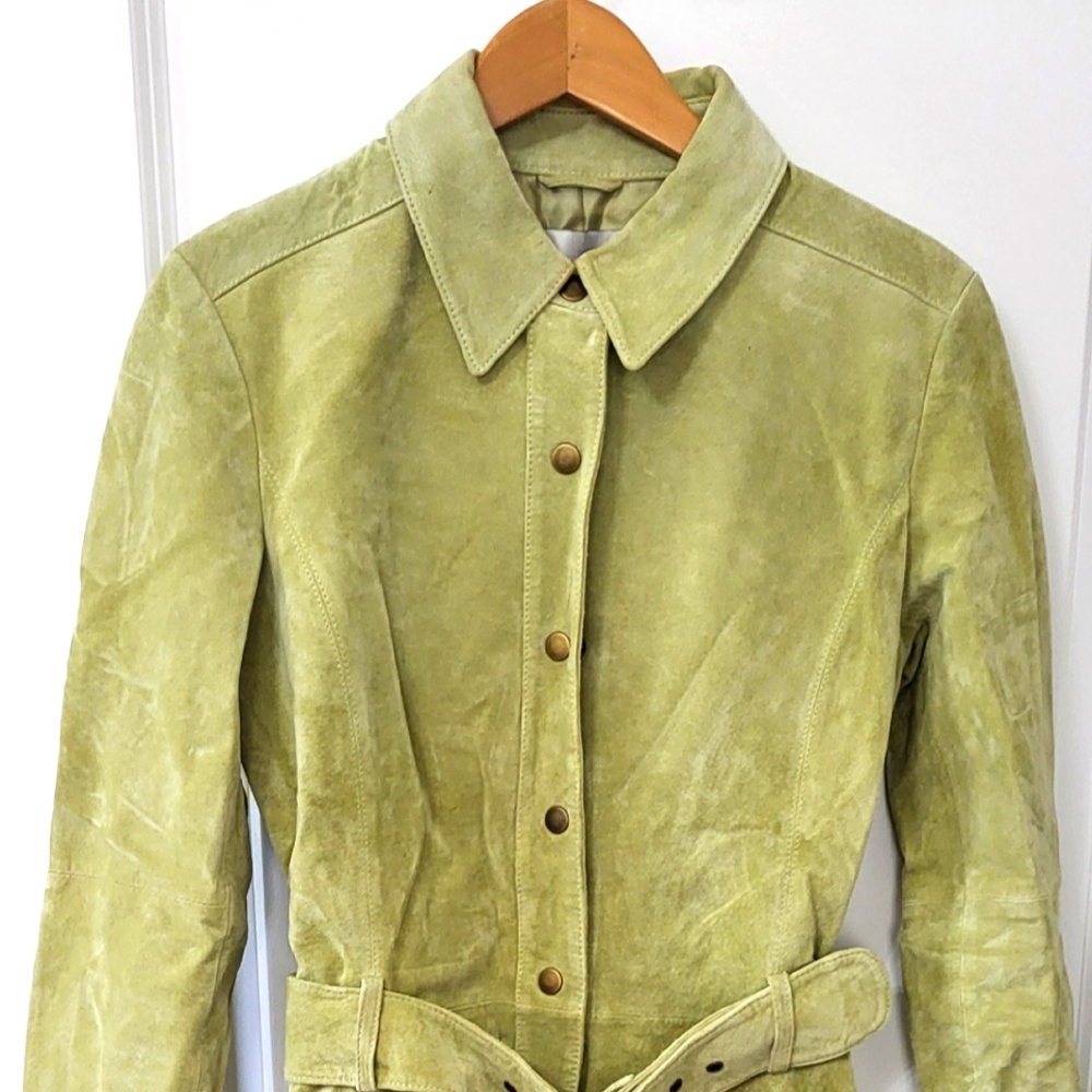 Vintage Spiegel Light Green Suede Belted Leather Jacket